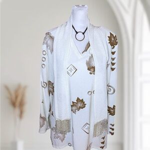Vintage Fashion Code U.S.A. Abstract Leaf Print Tunic Top & Scarf Set One Size